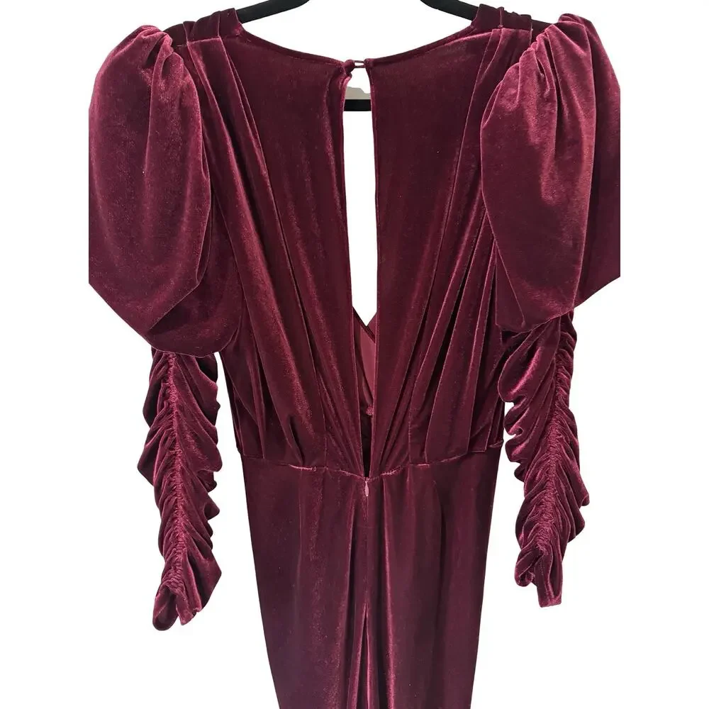 Ronny Kobo Alicia Velvet Midi Dress Burgundy Red Long Sleeve XL Sheath